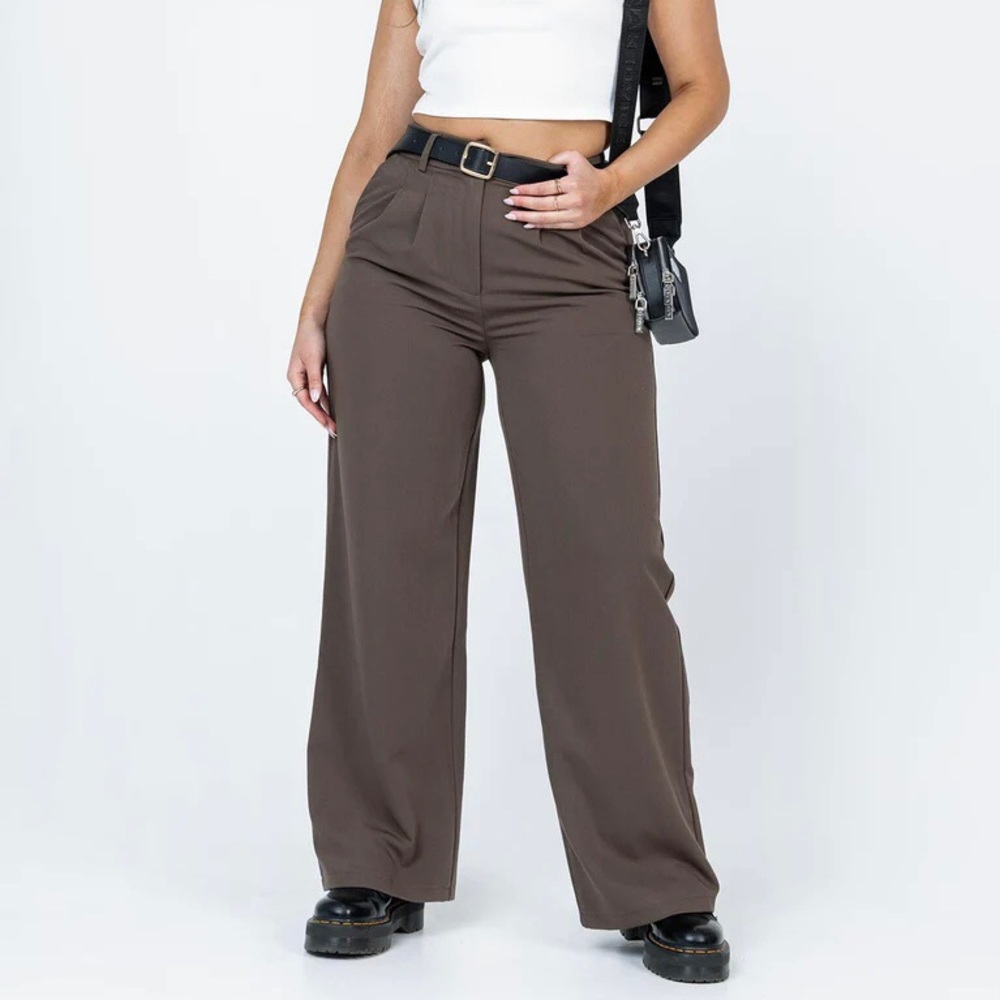 Princess Polly High-Waist Wide Leg Trousers in Brown